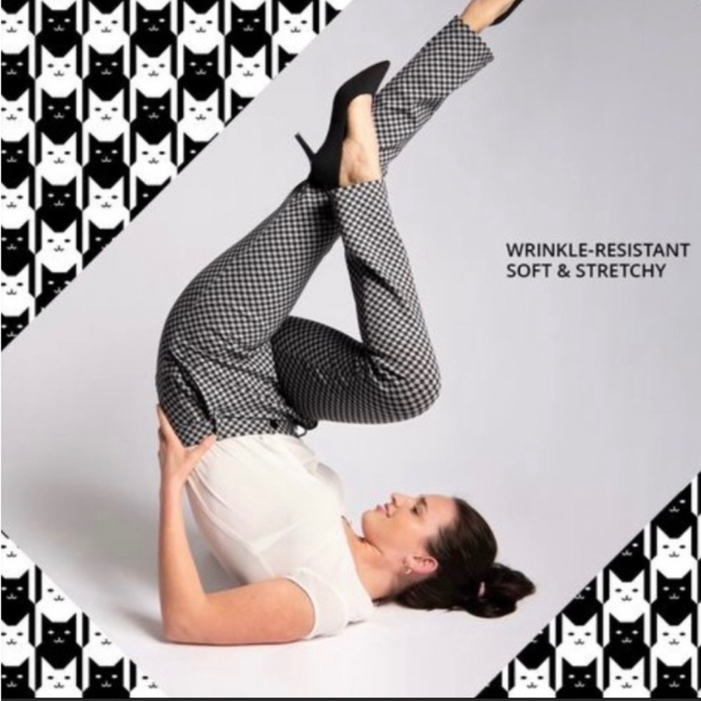 Betabrand Catstooth Dress Yoga Pants Black White Cat Print Size Small Petite - Picture 4 of 13